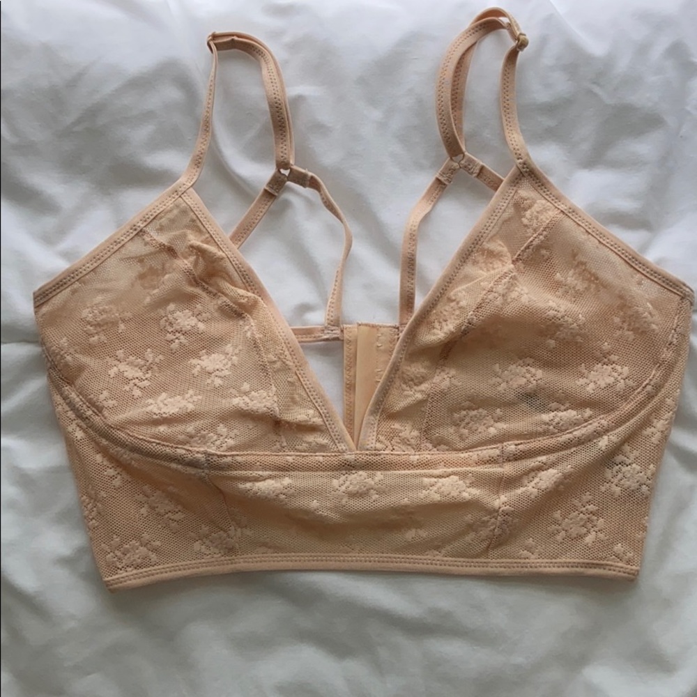 Free People Nude Lace Longline Underwire Bra